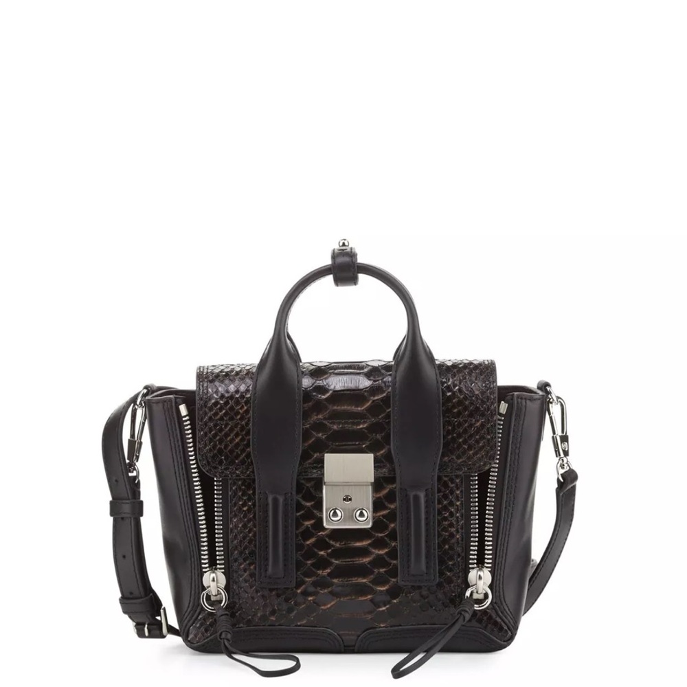 3.1 Phillip Lim Pashli Mini Snakeskin Satchel Bag, Nude/Black limited edition